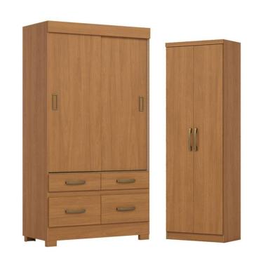 Imagem de Guarda Roupa 2 Portas De Correr E 4 Gavetas Marel Flex Be25 Com Armário Multiuso Margar...