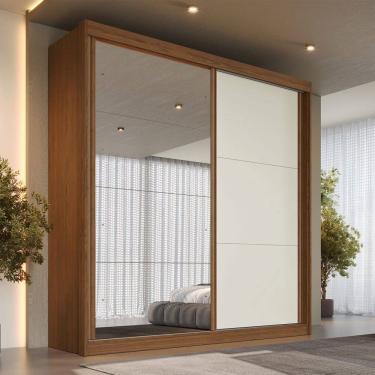 Imagem de Guarda-Roupa Casal Mali 2 Portas 3 Gavetas 100% Mdf com Espelho Castanho/Off White - Eu...