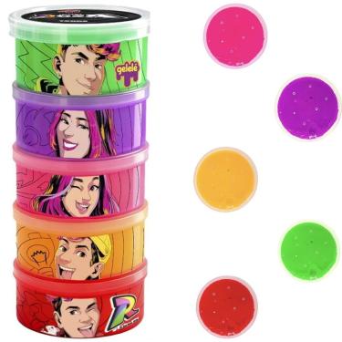 Imagem de Slime Torre dos Rosa Youtubers 5 Cores com 5 Potinhos Coloridos 330g para Brincar Gelelé