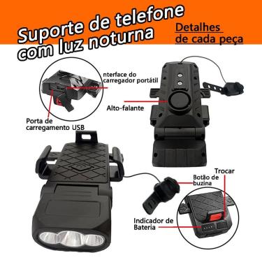 Imagem de Lanterna para Bicicleta BIC006 com Suporte para Celular e Buzina Integrada Tudo em Caixa