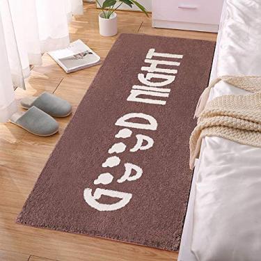 Imagem de Tapete de área para quarto, cabeceira, tapete macio, antiderrapante, lavável com estampa de letras, para sala de estudo, varanda, quarto das crianças, cozinha, banheiro, marrom, 60180 cm