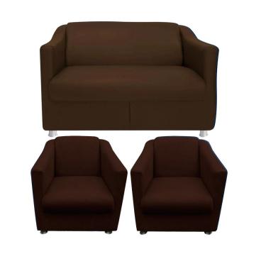 Imagem de Kit 01 Namoradeira e 02 Poltronas Decorativa Bia Suede Marrom