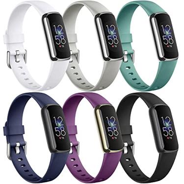 Imagem de Maledan Pacote com 6 pulseiras compatíveis com pulseiras Fitbit Luxe, pulseira de silicone macio de substituição compatível com Fitbit Luxe, pulseira esportiva flexível à prova d'água para mulheres e homens pequena