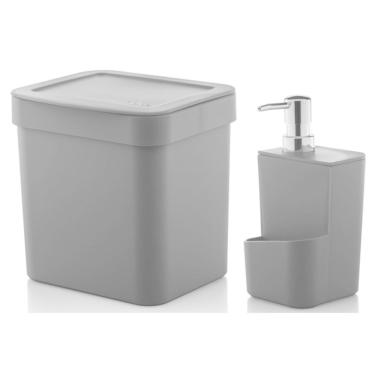 Imagem de Kit Cozinha Trium Dispenser Porta Detergente Bucha + Lixeira 4,7 Litros - Ou