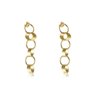 Imagem de Brinco Grande De Círculos Interligados Folheado Em Ouro 18k
