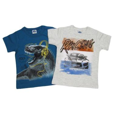 Imagem de Camiseta Infantil Masculino Manga Curta Kit com 2 Unidades Azul Petróleo e Cinza Mescla