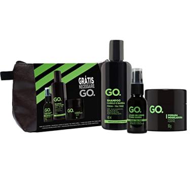 Imagem de Go Man Kit 3 em 1 - Shampoo, Óleo e Pomada para cabelo e barba, feita a mão, tea tree, limpa, hidrata e modela o cabelo e barba, anti coceira, fresh, completo, vegano, 50.0290.12, Branco