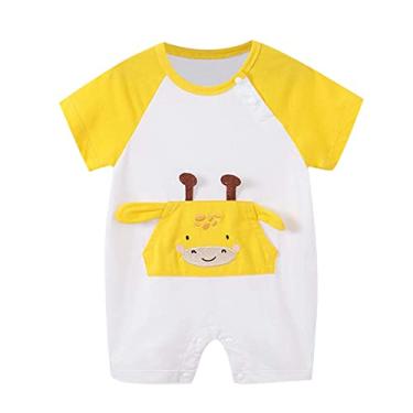Imagem de Macacão de verão de manga curta com estampa para bebês recém-nascidos e meninas (amarelo, 6 a 12 meses)
