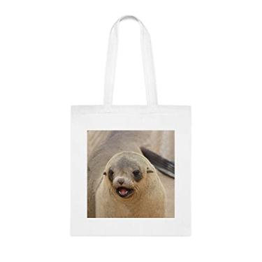 Imagem de Sacola com selo de pele marrom, presente divertido, bolsa de ombro, bolsas reutilizáveis, ideia de presente de cesta de Natal de aniversário, Branco