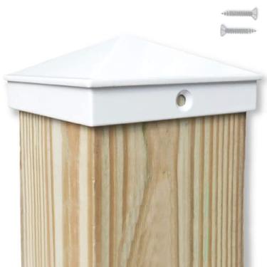 Imagem de Tampa de poste de cerca 4 x 4 (8,8 cm), embalagem única, alumínio revestido com pó branco – caixa de correio, poste de lâmpada, deck, doca, tampas de empilhamento