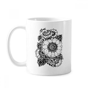 Imagem de Girassol preto branco flor planta caneca cerâmica café porcelana xícara louça