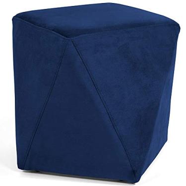 Imagem de Puff Decorativo Para Sala de Estar Ametista D02 Veludo Azul Oxford C-304 - Lyam Decor