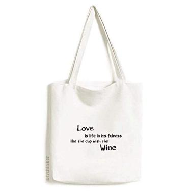 Imagem de Bolsa de lona com citação "Love Like Wine Famous Poetry", bolsa de compras casual