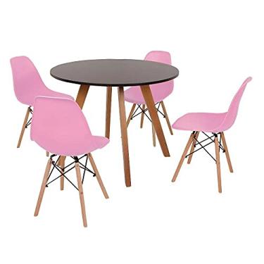 Imagem de Mesa Inês 100cm Preta + 4 Cadeiras Eames Eiffel - Rosa
