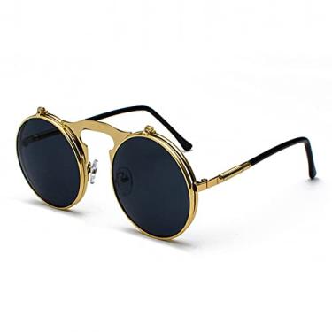 Imagem de Óculos de Sol Masculino Vintage Feminino Estilo Retro Vapor Punk Armação de Metal Redonda Lente Espelhada Óculos de Sol Óculos de Sol, A01 Dourado Preto, Tamanho Único