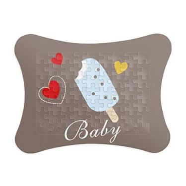 Imagem de Moldura de quebra-cabeça de sorvete de coração azul picolé doce decoração de imagem ornamento de jogo