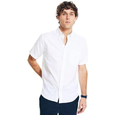Imagem de Nautica Camisa Oxford masculina de modelagem clássica, Branco, M