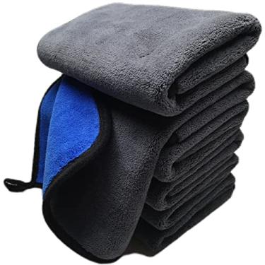 Imagem de SOFTBATFY Toalha de limpeza de microfibra de carro ultramacia, grande, grossa e de secagem rápida 800GSM polimento enceramento automático pano de toalha (6 unidades, 40,6 x 40,6 cm) (cinza-azul)