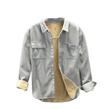 Imagem de Autunm Camisa de inverno masculina casual manga longa quente bolso veludo cotelê camisa simples versátil engrossar top, Cinza claro, G