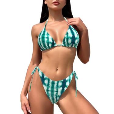 Imagem de Biquíni feminino sexy frente única com alças e bojo acolchoado para mulheres push up, Verde, G