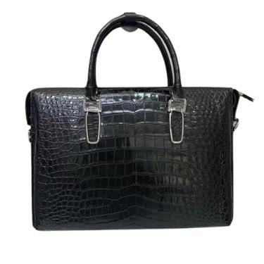 Imagem de Bolsa de mão autêntica exótica de crocodilo para homens de negócios de couro de jacaré genuíno masculina grande para trabalho, Preto