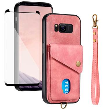Imagem de Asuwish Capa de telefone para Samsung Galaxy S8 Plus capa carteira com protetor de tela de vidro temperado e alça de pulso compartimento para cartão de crédito suporte celular de couro S8plus S 8