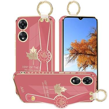 Imagem de Kainevy Capa de telefone para Oppo A78 5G capa estética de silicone à prova de choque para mulheres capa protetora Oppo A78 capa de telefone fina com anel de pulso design padrão de folha de bordo