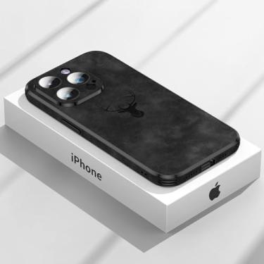 Imagem de Capa de telefone de couro para iphone 14 13 12 15 pro max lente vidro amortecedor à prova de choque silicone celular capa, preto, para iphone 11