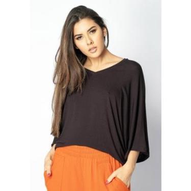 Imagem de Blusa Ampla Morcego Guyrá Manga 3/4 Malha Preta - GG-Veste do 46 ao 48-Feminino