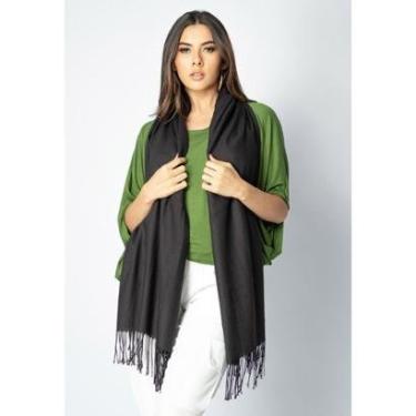 Imagem de Echarpe Lenço Feminino Liso com Franja Preto - Único-Feminino