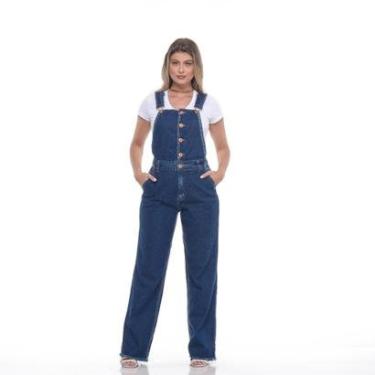 Imagem de Macacão Jeans Feminino Jardineira Calça Larga Mom-Feminino