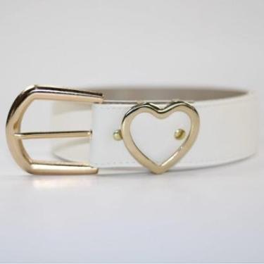 Imagem de Cinto Feminino Fivela Metálica e Passante de Coração Ouro Dourado Off White Plus Size-Feminino