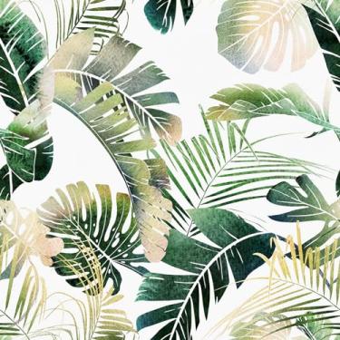 Imagem de Wallercity Papel de parede de folha verde boho folha dourada floral papel de parede mural floral para armários prateleira impermeável vinil papel de parede rolo papel de parede amigável para locatário