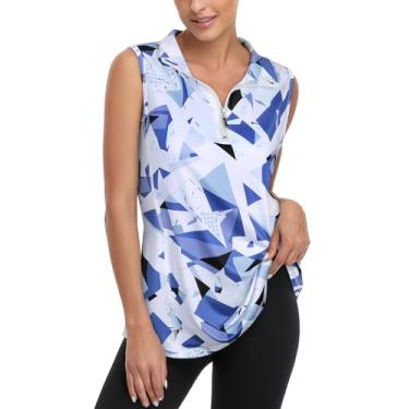 Imagem de Viracy Camisetas polo femininas atléticas de secagem rápida sem mangas com zíper, Flores A, G