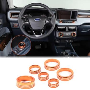 Imagem de Aunginsy Compatível com Ford Maverick 2022-2024 Alumínio Car Center Console Ar Condicionado Botão Botão Círculo Capa de Botão de Mudança de Engrenagem do Carro Anel Guarnição Capa de Proteção