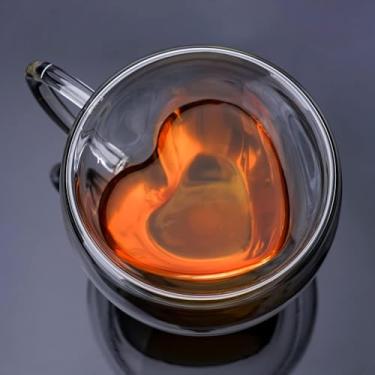 Imagem de Easicozi Canecas de café ou chá de vidro isolado em forma de coração com parede dupla, vidro de parede dupla, 236 ml, transparente