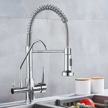 Imagem de Torneira de cozinha preta fosca com filtro, torneira purificadora de água, torneira dupla para água potável, misturador de purificação com rotação de 360 graus, tipo B, cromado