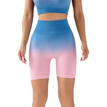 Imagem de Short Feminino Cintura Alta Sem Costura E Flexível Para Academia Trein