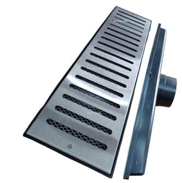 Imagem de Ralo Pluvial Quintal 15x50 Inox 304 Cocho Coletor Saída Baixa 100mm e 