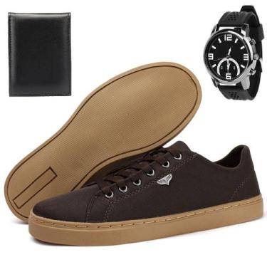 Imagem de Kit Sapatênis Casual Masculino e Carteira Básica e Relógio Ponteiro - 
