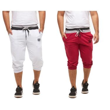Imagem de Kit com 02 bermudas de moletom masculina wooks saruel skinny, Branco, 