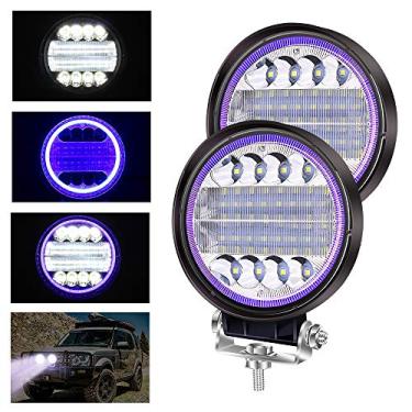 Imagem de YnGia 2 peças de luz de trabalho de LED com olho de anjo azul, combinação de holofote de neblina de 72 W 12 V 24 V DRL luzes auxiliares faróis de neblina de LED para caminhão, trator, carro, off-road,