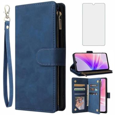 Imagem de Asuwish Compatível com Oppo A74 5G/A57 5G/K10 5G Capa carteira protetora de tela de vidro temperado e capa flip de couro com porta-cartões para celular para A56S/Oneplus N300/Realme Q5i/V23/Narzo 50