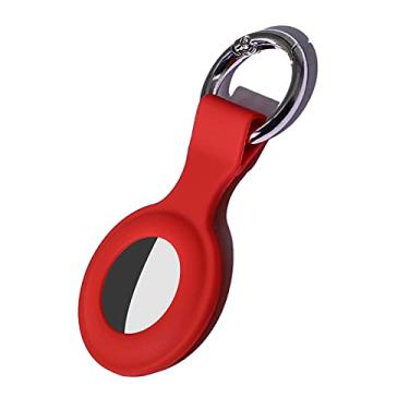 Imagem de Capa de silicone macio compatível com AirTag 2021, capa protetora antiarranhões e leve com chaveiro para suporte de AirTags, chaveiro AEZUNI - vermelho