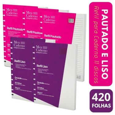 Imagem de KIT 420 Folhas 200x275mm 300 Refil Pautado e 120 Liso Compatível Cader