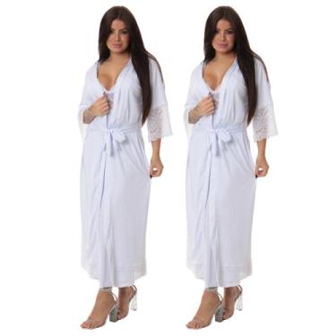 Imagem de Kit 2 robe noiva feminino roupão de renda luxo hobe brc - ALTIE, Branc