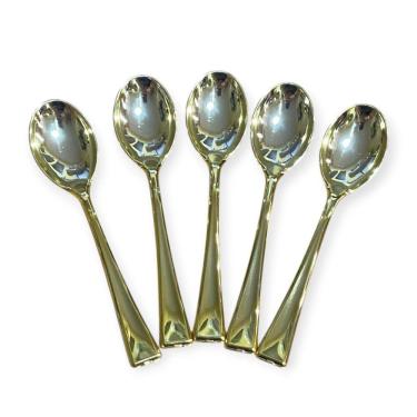 Imagem de Kit 36 Mini Colher Dourada Plástico Descartável 9.8Cm Festa