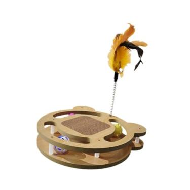 Imagem de IEUDNS 2 Nível Bolas de Gato Pista Brinquedo Exercício Jogo Criativo com Pena para Gatinho Brinquedo Interativo para Gato Brinquedo Giratório para Gatos