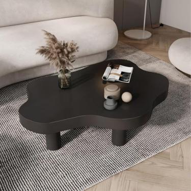 Imagem de Mesa de centro em forma de nuvem, mesa de centro de madeira irregular, mesa de canto redondo, mesa de centro moderna com 3 pernas, para móveis de quarto, preta, 100 x 70 x 40 cm