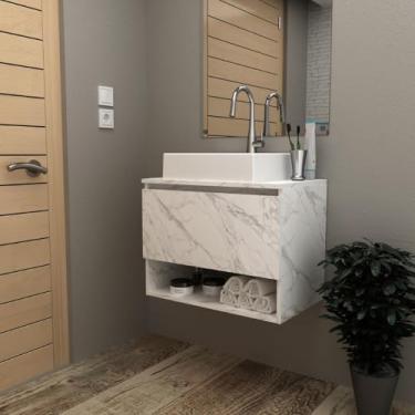 Imagem de Gabinete de Banheiro Suspenso Nicho 60x46,5cm Mármore Branco TecnoMobili